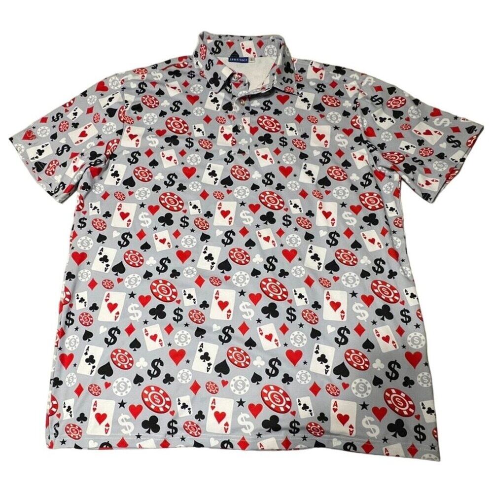 Poker Hawaiian Shirt Men's Size Large Casino Pattern Playing Cards Gambling Casi